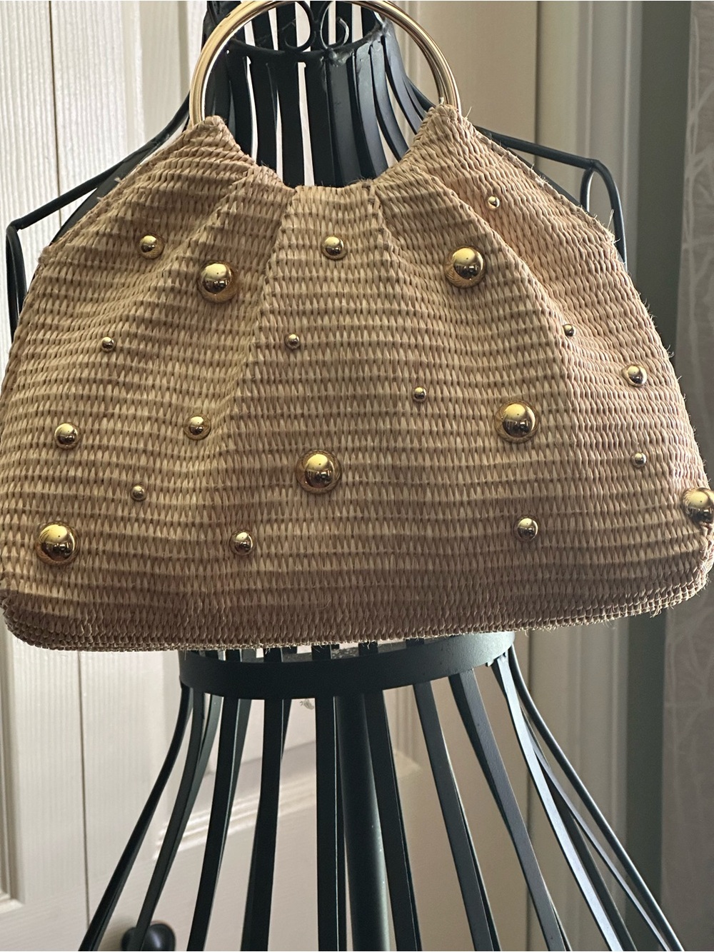 Urban Expressions Harper Straw Studded Evening Bag – Natural Gold Accent - Picture 3 of 6
